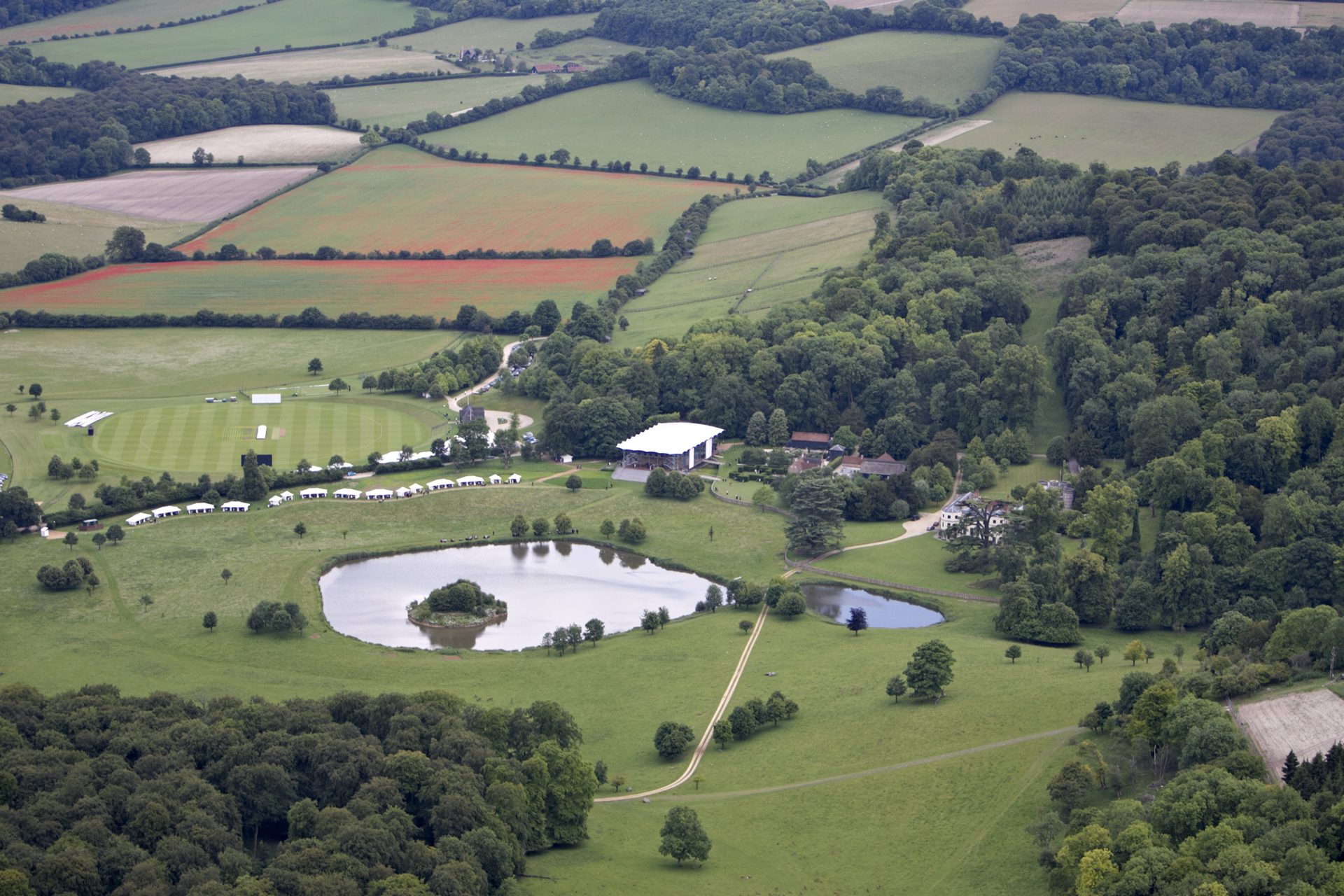 Aerial photo of the opera house and the surrounding fields